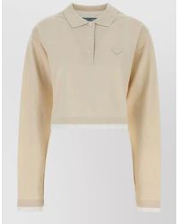 Prada - Piquet Polo Shirt Long Sleeves Cropped - Lyst