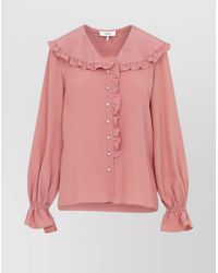 Chloé - Silk Ruffled V-Neck Long-Sleeve Blouse - Lyst