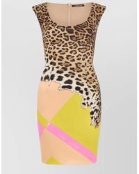 Roberto Cavalli - Silk Nylon Animal Print Scoop Neck Dress - Lyst