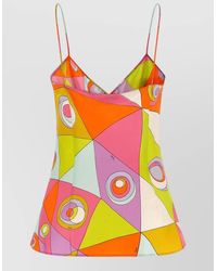 PUCCI - Silk Top Geometric Pattern Spaghetti Straps V Neckline - Lyst