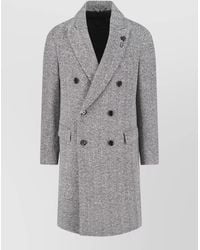 Lardini - Double Breasted Herringbone Coat Notched Lapel - Lyst