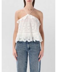 Isabel Marant - Cotton Floral-Lace Halterneck Frilled Blouse - Lyst