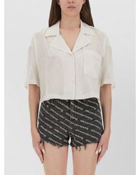 Alexander Wang - Striped Logo Shirt Cropped Hem Pocket - Lyst
