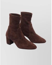 Stuart Weitzman - Suede Ankle Length Block Heel Boots - Lyst