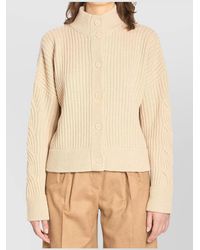 Max Mara - Wool And Cashmere Ribbed High Collar Cropped Cardigan - Lyst