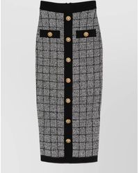 Balmain - Checked Tweed High-Rise Midi Pencil Skirt - Lyst