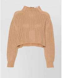 Max Mara - Cashmere Wool Cropped Perforated High Neck Long-Sleeve Jumper - Lyst