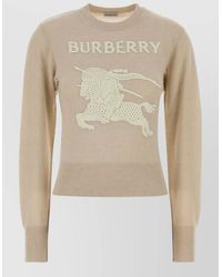 Burberry - Wool Cotton Embroidered Crew Neck Long Sleeve Sweater - Lyst