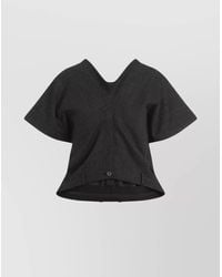 Balenciaga - Wool Checked V-Neck Short-Sleeve Asymmetric Top - Lyst