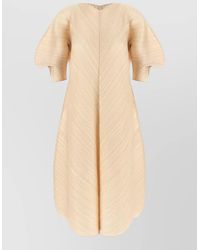 Pleats Please Issey Miyake - Midi Dress Puff Sleeves Textured Design - Lyst