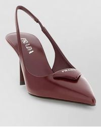 Prada - Leather Slingback Mules Metal Logo Heel - Lyst