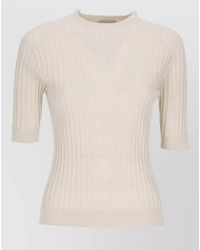 Peserico - Ribbed 3/4-Sleeve Crewneck Knitted Top - Lyst