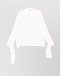Lanvin - Silk Pleated Tie Neck Long Sleeve Blouse - Lyst