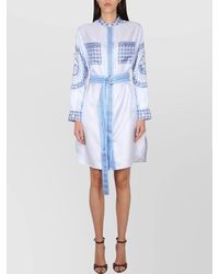 Burberry - Checkered Silk Chemisier Dress With Belted Waist And Long Sleeves - Lyst