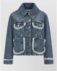 Ganni - Lace Trim Denim Jacket Relaxed Cut - Lyst