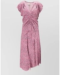 Isabel Marant - Midi Dress Ruched Floral Pattern V Neck - Lyst
