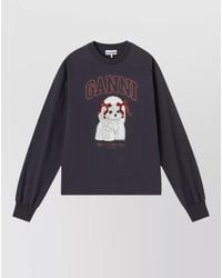 Ganni - Organic Cotton Graphic-Print Long-Sleeve Jumper - Lyst