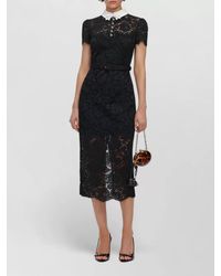 Self-Portrait - Lace Belted Short-Sleeve Midi Dress - Lyst