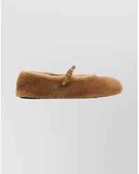 Prada - Shearling Flat Ballerina Shoes With Buckle Strap - Lyst
