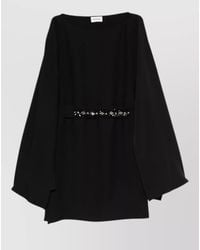 P.A.R.O.S.H. - Embroidered Appliqué Boat Neck Wide Sleeve Mini Dress - Lyst