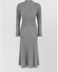 Fabiana Filippi - Cashmere Silk Ribbed Long-Sleeve Mock-Neck Midi Knitted Dress - Lyst