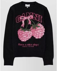 Ganni - Wool Graphic-Print Crew-Neck Sweater - Lyst