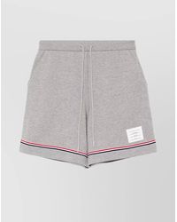 Thom Browne - Cotton Interlock Mid Thigh Shorts With Striped Detail - Lyst