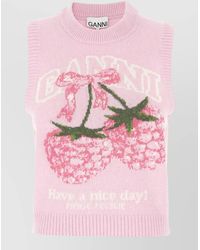 Ganni - Sleeveless Crew Neck Knitwear Graphic Design - Lyst