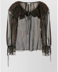 Saint Laurent - Off-Shoulder Blouse With Drawstring Poet Sleeves - Lyst