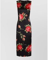 Dolce & Gabbana - Rose Bouquet-Print Satin Dress - Lyst