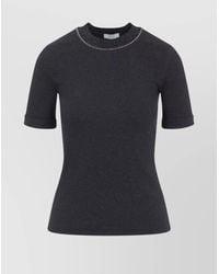 Peserico - Ribbed Crew Neck T-Shirt With Lurex Detail - Lyst