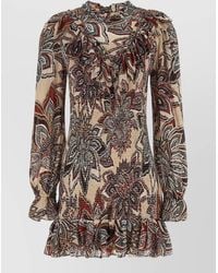 FARM Rio - Floral-Print High-Neck Long-Sleeve Mini Dress - Lyst