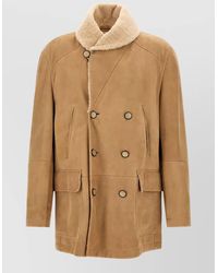 Brunello Cucinelli - Shearling Double-Breasted Pea Coat - Lyst