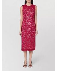 P.A.R.O.S.H. - Lace Midi Dress Round Neck Sleeveless - Lyst