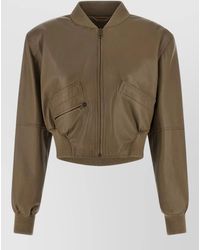 Chloé - Short Leather Jacket Ribbed Trim Pockets - Lyst