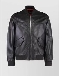 Paul Smith - Bomber Style Leather Jacket With Ribbed Knit Edges - Lyst