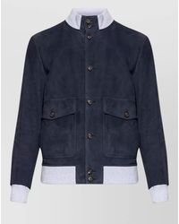 Eleventy - Leather Ribbed Bomber Jacket - Lyst