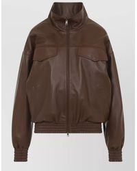Balenciaga - High Collar Leather Bomber Jacket Coat - Lyst