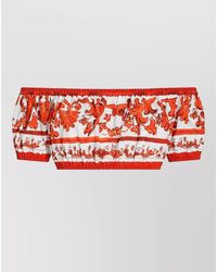 Dolce & Gabbana - Cotton Majolica-Print Off-The-Shoulder Cropped Top - Lyst