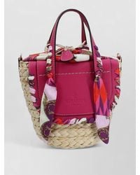 CUBA LAB - Leather Bucket Bag Straw Braid Scarf Handle - Lyst