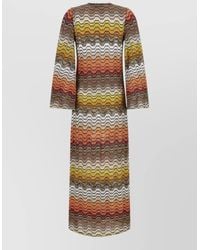 Missoni - Metallic V-Neck Long-Sleeve Side-Slit Maxi Dress - Lyst