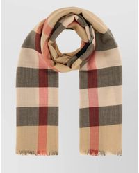Burberry - Embroidered Cashmere Blend Scarf With Checked Pattern - Lyst