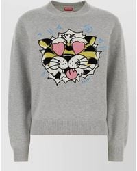 KENZO - Wool Blend Crew Neck Long Sleeve Sweatshirt - Lyst