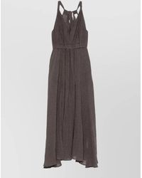 120% Lino - Linen Maxi Dress Pleated Skirt Slits - Lyst
