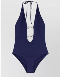 Gucci - One Piece Swimsuit Horsebit Detail Halter Neck - Lyst