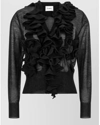 Nude - Wool Fine-Knit Ruffle V-Neck Cardigan - Lyst