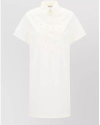 Moncler - Cotton Blend Dress Button Detailing Collar - Lyst