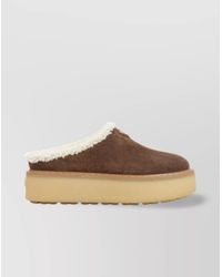Prada - Shearling Trim Suede Mule Platform - Lyst