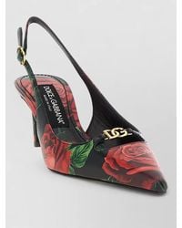 Dolce & Gabbana - Leather Rose Print Slingback Mules - Lyst