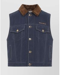 Miu Miu - Flap Pocket Denim Jacket With Flock Collar - Lyst